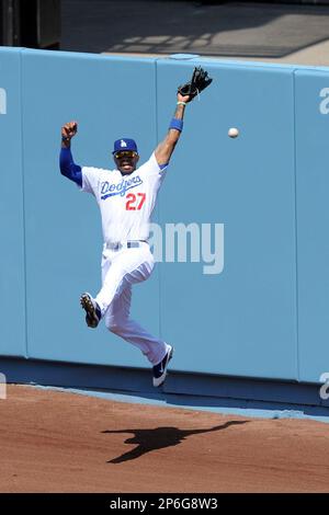 Matt Kemp #27 of the Los Angeles Dodgers during a game against the Los  Angeles Angels in both teams final spring training game at Angel Stadium on  March 30, 2013 in Anaheim