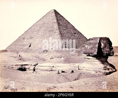 Francis Frith, The Great Pyramid and the Great Sphinx, from the southwest, C. 1860, albumen silver print from glass negative. Stock Photo