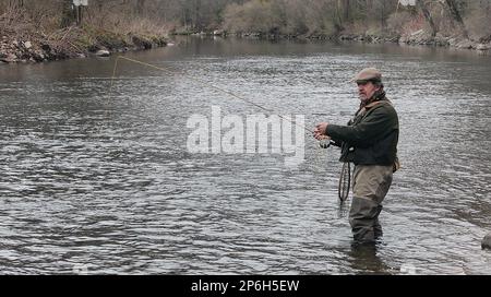 Actor Olec Krupa while fishing on the Willowemoc Creek in Livingston Manor,  N.Y., Sunday, April 1, 2012 as the 130th Trout Season opened in New York  State. The Catskill Fly Fishing Center