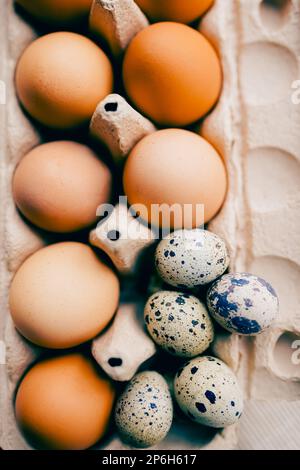 Easter eggs. Chicken and quail eggs catholic and orthodox easter holiday Stock Photo