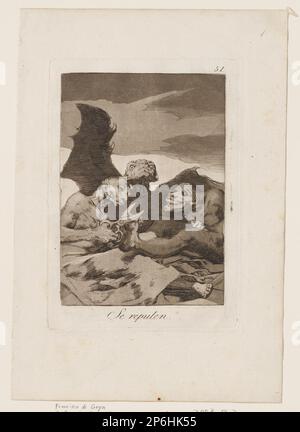 Francisco de Goya y Lucientes, Se repeulen (They Spruce Themselves Up), plate 51 from Los Caprichos, 1799, etching , burnished aquatint , burin. Stock Photo