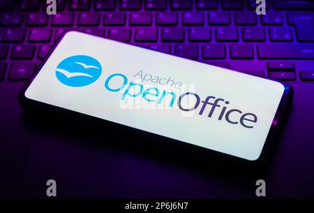 In this photo illustration, the Apache OpenOffice logo seen displayed ...