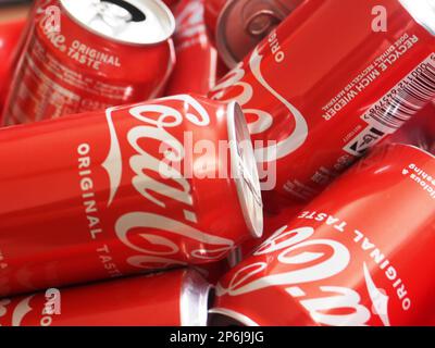 Germany. 7th Mar, 2023. In this photo illustration, empty Coca-Cola cans seen displayed. (Credit Image: © Igor Golovniov/SOPA Images via ZUMA Press Wire) EDITORIAL USAGE ONLY! Not for Commercial USAGE! Stock Photo