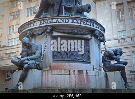 The Nelson Monument, England Expects ,Exchange Flags, Liverpool, Merseyside, England, UK, L2 3YL by Matthew Cotes Wyatt sculpted by Richard Westmacott Stock Photo