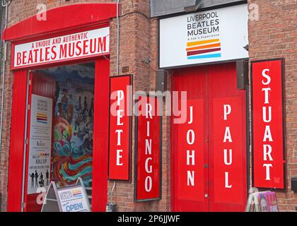 A Unique and authentic Beatles Museum, memorabilia at the Liverpool Beatles Museum, Mathew Street, Liverpool, England, UK, L2 6RE Stock Photo