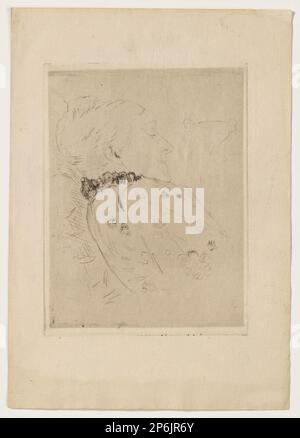 Jules Bastien-Lepage, Bust of a Woman, Eyes Closed, Facing Right (Buste de femme, les yeux clos, tournée vers la droite), 1858-1884, drypoint. Stock Photo