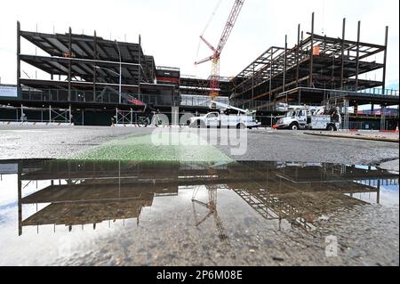 A construction site that once was a New York State run COVID-19 testing site in the New York City borough of Queens, NY, March 7, 2023. On January 10, 202, the World Health Organization announced the outbreak of the 2019 Novel Coronavirus referred to as Covid-19; on March 11 202, WHO declared COVID-19 outbreak a global (Photo by Anthony Behar/Sipa USA) Stock Photo