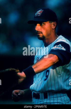 Gary DiSarcina of the Anaheim Angels during a game at Anaheim Stadium in  Anaheim, California during the 1997 season.(Larry Goren/Four Seam Images  via AP Images Stock Photo - Alamy