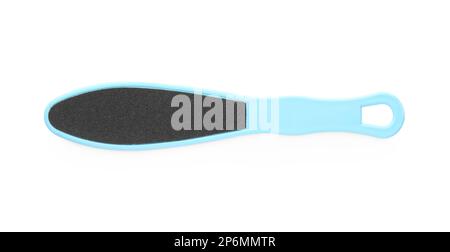 Light blue foot file on white background, top view. Pedicure tool Stock Photo
