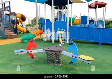 Spring rocker on children's playground Stock Photo