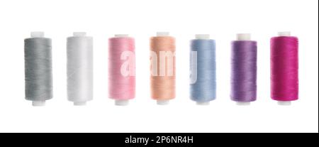 Set of colorful sewing threads on white background Stock Photo