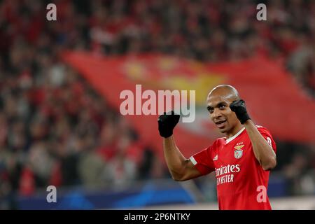 Lisbon. 7th Mar, 2023. Joao Mario of Benfica celebrates after scoring a goal during the UEFA Champions League round of 16 second Leg football match between SL Benfica and Club Brugge at the Luz stadium in Lisbon, Portugal on March 7, 2023. Credit: Pedro Fiuza/Xinhua/Alamy Live News Stock Photo
