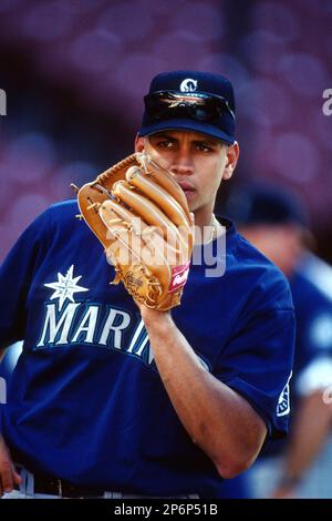 27 Feb. 1996: Seattle Mariners infielder Alex Rodriguez (3) posses