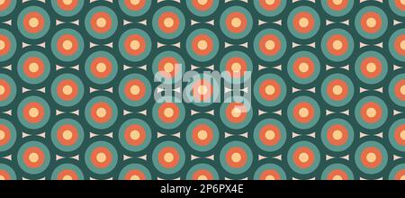 Retro concentric circles seamless pattern. Vintage abstract geometric background in 70s or 80s style. Colourful fabric and textile design. Vector wallpaper.  Stock Vector