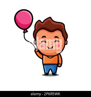 Cute boy Leo holding the pink balloon vector cartoon . Stock Vector