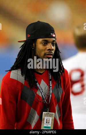 Former NFL player Richard Sherman talks in the  Prime Video broadcast  booth before a preseason NFL football game between the Los Angeles Rams and  the Houston Texans Friday, Aug. 19, 2022