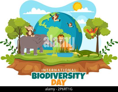 World Biodiversity Day on May 22 Illustration with Biological Diversity, Earth and Animal in Flat Cartoon Hand Drawn for Landing Page Templates Stock Vector