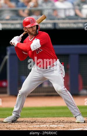 Los Angeles Angels' Brett Phillips, right, gives Luis Rengifo (2) a helmet  after Rengifo hit a home run during the fifth inning of a baseball game  against the Toronto Blue Jays in