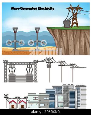 Ocean Power Generation with Underwater Turbines illustration Stock Vector