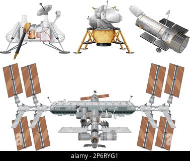 Collection of Various Satellites illustration Stock Vector