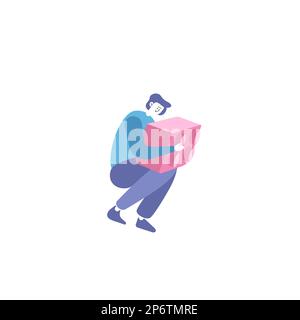 Man cuddling construction block in dreams. Boy in pajama hugging a building brick while playing games. Dreaming of toys for grown-up boys Stock Vector