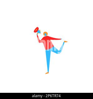 Businesswoman Drawing Talking Through Megaphone Making Wonderful New Announcement. Lady Drawing Speaking At Bullhorn Producing Brilliant Late Stock Vector