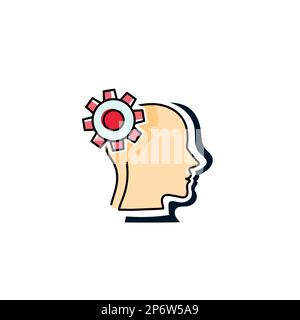 Head With Cogs Showing Technology Ideas. Gears In Brain Symbols Design Displaying Mechanical And Technical Idea. Stock Vector