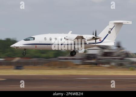 MM62161, a Piaggio P.180AM Avanti operated by the Italian Air Force, arriving at RAF Fairford in Gloucestershire, England, for the Royal International Air Tattoo 2022. Stock Photo