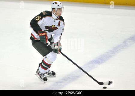 December 4, 2011 Pasadena, CA..Wild's Dany Heatley #15 celebrates his  first-period goal with four seconds left in the first period during the NHL  Hockey game between the Minnesota Wild and the Anaheim