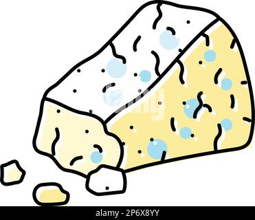 Slice of blue cheese line sketch, moldy delicatessen dairy product ...