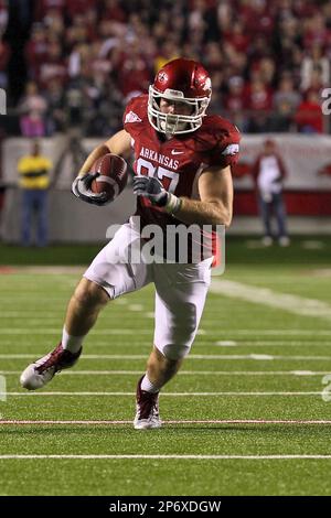 Nov 19, 2011: Razorback tight end Chris Gragg #80 looks in a touchdown ...