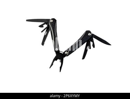 Multipurpose swiss knife tool closeup view isolated on white background Stock Photo