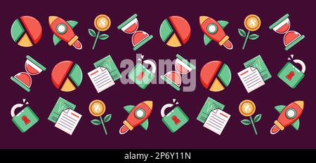 Business strategy. Infographic, document, rocket, money and time icon pattern Stock Vector