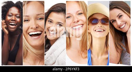 The beauty of laughter. Composite shot of a group of beautiful young woman. Stock Photo