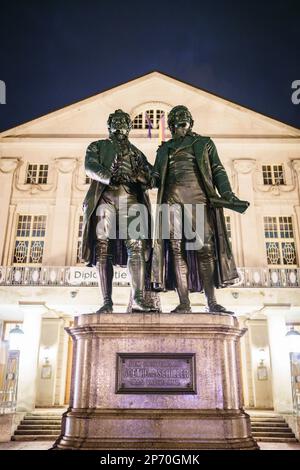 Weimar, Germany. 27th Feb, 2023. The Goethe-Schiller Monument, a bronze ...