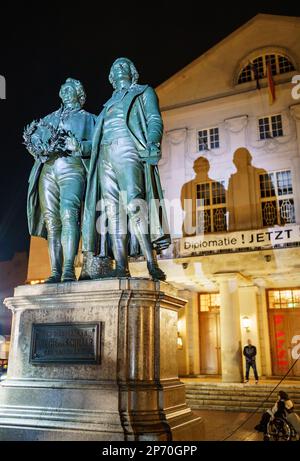 Weimar, Germany. 27th Feb, 2023. The Goethe-Schiller Monument, a bronze ...
