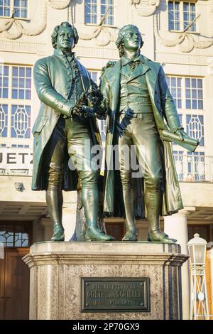 Weimar, Germany. 28th Feb, 2023. The Goethe-Schiller Monument, a bronze ...