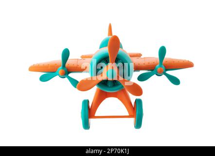Color plastic airplane toy for kids isolated on white background Stock Photo