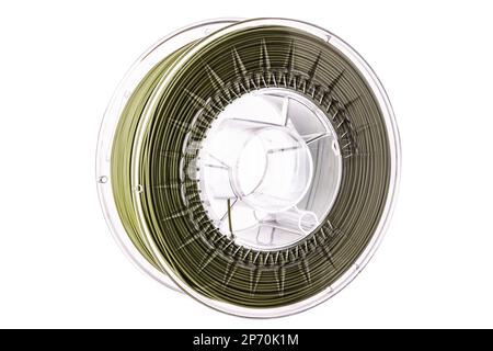 Wire for 3D printing roll. Filament thermoplastic for 3d printing isolated on white background. Stock Photo
