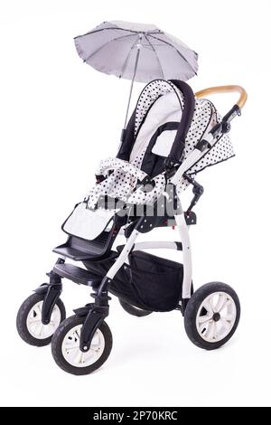 Modern baby stroller with bassinet and car seat isolated on a white background Stock Photo