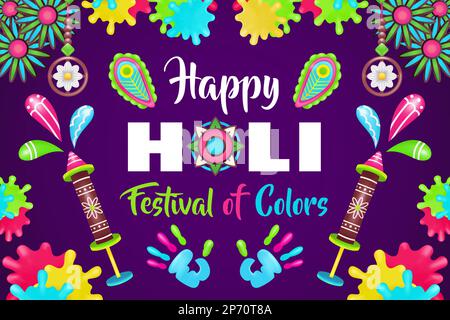 Happy Holi Festival of Colors, hand and paint colorful 3d illustration Stock Vector
