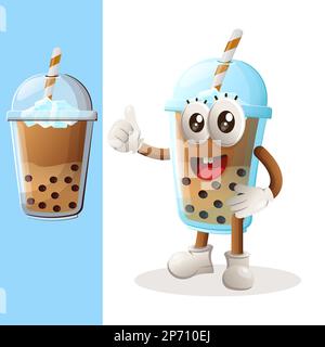 Cute Bubble Tea mascot thumbs up. Perfect for food store, small business or e-Commerce, merchandise and sticker, banner promotion, food review blog or Stock Vector