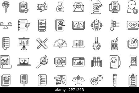 Benchmark testing icons set outline vector. Aspekt development. Expertise rating Stock Vector