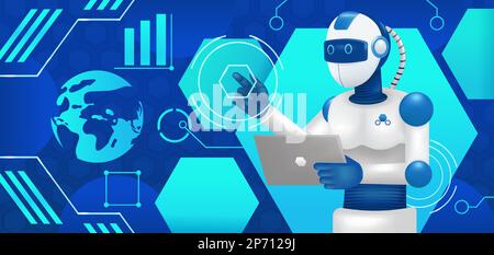 Robots rule the tech world, 3d illustration Stock Vector