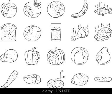 Rotten food product set spoiled and damaged fruit Vector Image