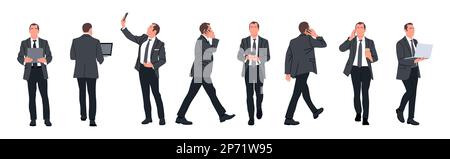 Set of Businessman character in different poses. Stock Vector