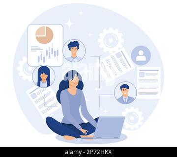 Business management concept, HR software, working time tracker, flat vector modern illustration Stock Vector