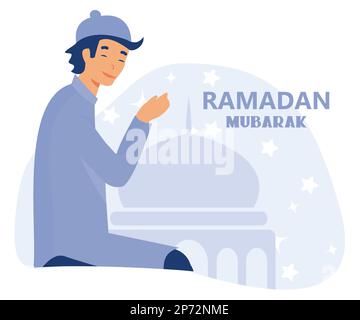 vector illustration of muslim offering namaaz for Eid, Eid mubarak, flat vector modern illustration Stock Vector