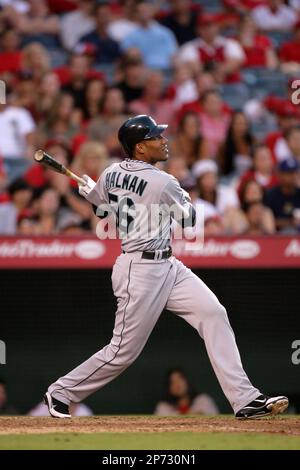 Outfielder Greg Halman of the Seattle Mariners at bat during a