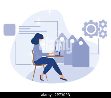 Analytics software concept, Marketing research, click tracking, tag management, focus group, target audience, data collection, digital survey, flat ve Stock Vector